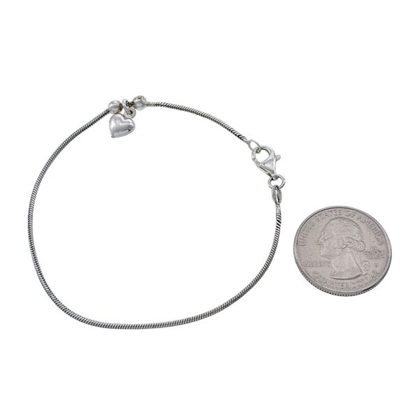 Vintage Italian Sterling Silver 925 Snake Chain Bracelet with Heart Charm 7.75" - Picture 1 of 5
